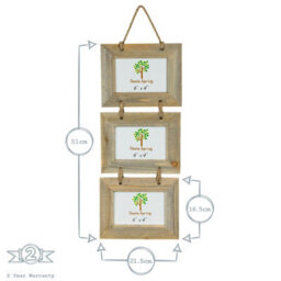 "Nicola Spring Rustic Wooden Hanging 3 Photo Frame - 6 X 4"" - Natural" - thumbnail 3