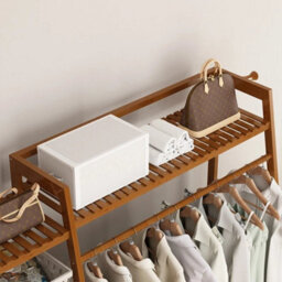 190Cm Heavy Duty Double Clothes Rail Rack Garment Hanging Stand Wardrobe Bamboo - thumbnail 6