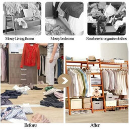 190Cm Heavy Duty Double Clothes Rail Rack Garment Hanging Stand Wardrobe Bamboo - thumbnail 4