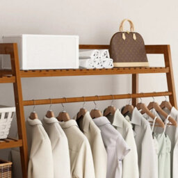 190Cm Heavy Duty Double Clothes Rail Rack Garment Hanging Stand Wardrobe Bamboo - thumbnail 5