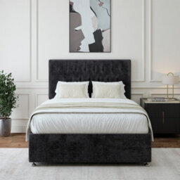 Bedmaster Black Luxury Velvet 2 Drawer Divan Base And Button Headboard Single - thumbnail 1