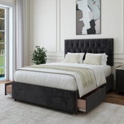 Bedmaster Black Luxury Velvet 2 Drawer Divan Base And Button Headboard Single - thumbnail 2