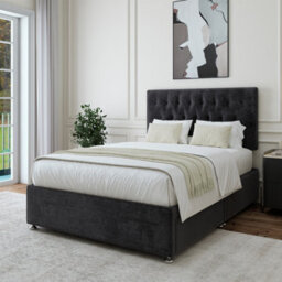 Bedmaster Black Luxury Velvet 2 Drawer Divan Base And Button Headboard Single - thumbnail 3