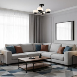 Happy Homewares Modern Matte Black Ceiling Light With Four Opal Oval Glass Shades - thumbnail 6