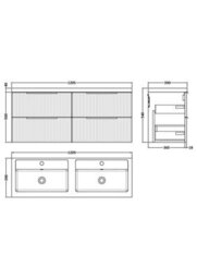 Hudson Reed Fluted Wall Hung 4-Drawer Vanity And Double Polymarble Basin, Modern Sink Vanity Unit, Satin White, 1200mm - thumbnail 7