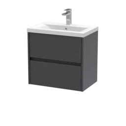 Nuie Havana Wall Hung 2 Drawer Vanity Basin Unit & Mid-Edge Ceramic Basin, Modern Sink Vanity Unit In Graphite Grey With White - thumbnail 4