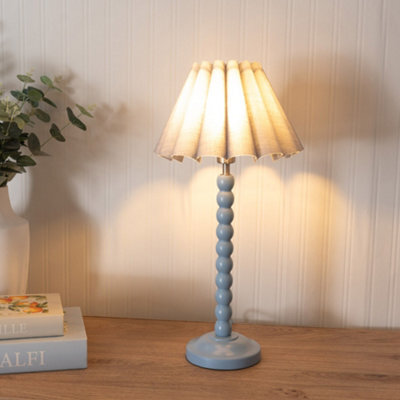 Valuelights Bobbins Powder Blue Table Lamp With Grey Scallop Tapered Lamp Shade - image 1