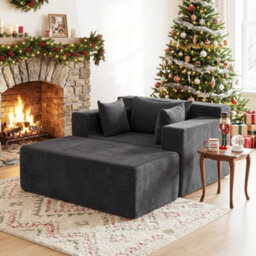 Single Foam Sofa With Ottoman Cozy Corduroy Bean Bag Chair - thumbnail 3