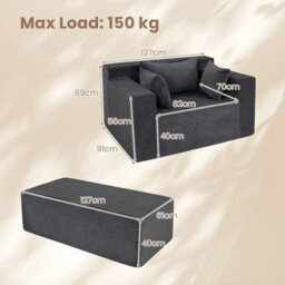 Single Foam Sofa With Ottoman Cozy Corduroy Bean Bag Chair - thumbnail 2