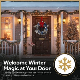 Shatchi Baubles Wreath 58Cm Gold Blue Pe Material Wreath For Front Door & Home - thumbnail 4