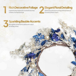 Shatchi Baubles Wreath 58Cm Gold Blue Pe Material Wreath For Front Door & Home - thumbnail 5