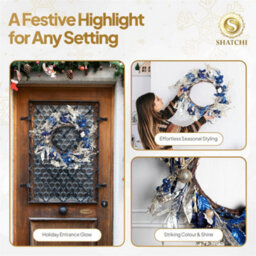Shatchi Baubles Wreath 58Cm Gold Blue Pe Material Wreath For Front Door & Home - thumbnail 7