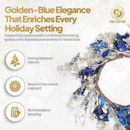 Shatchi Baubles Wreath 58Cm Gold Blue Pe Material Wreath For Front Door & Home - thumbnail 3