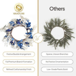 Shatchi Baubles Wreath 58Cm Gold Blue Pe Material Wreath For Front Door & Home - thumbnail 8