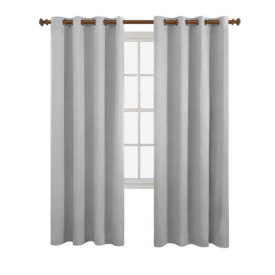 Aspire Homeware Plain Room Darkening Blackout Eyelet Curtain Pair Light Grey (W)168Cm X (D)137Cm With Tie Back Pair - image 1