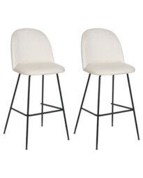 Beliani Set Of 2 Counter-Height Velvet Bar Chairs, Cream Upholstery, Black Steel Frame - thumbnail 3
