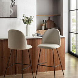 Beliani Set Of 2 Counter-Height Velvet Bar Chairs, Cream Upholstery, Black Steel Frame - thumbnail 2