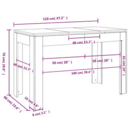 Berkfield Dining Table Smoked Oak 120X60X76 Cm Engineered Wood - thumbnail 7