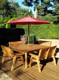 Charles Taylor 8 Seater Wooden Square Table & 4 X Garden Benches Parasol Red - thumbnail 1