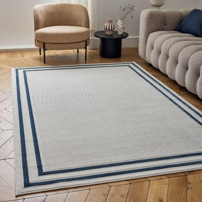 The Rugs Carmel Cream/blue Bordered Area Rug And Runner Non Shedding, Stain Resistant, Soft - image 1
