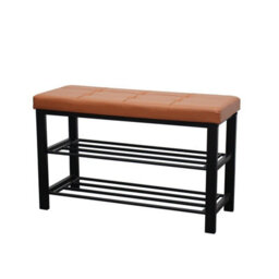 IHIDirect Tan 3 Tier Faux Leather Tufted Cushioned Shoe Rack Seating Bench Hallway Storage Organiser Stand - thumbnail 2