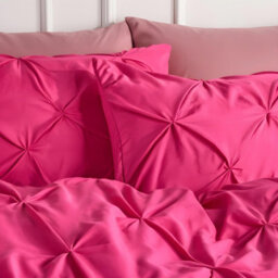 Ohs Pintuck Bedding Set Microfibre Pinch Pleat Duvet Cover With Pillowcase, Hot Pink - Double - thumbnail 4