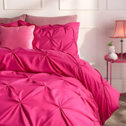Ohs Pintuck Bedding Set Microfibre Pinch Pleat Duvet Cover With Pillowcase, Hot Pink - Double - thumbnail 3