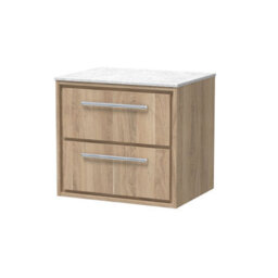 Hudson Reed Lille Wall Hung Two Drawer Contemporary Vanity Unit With Marble Worktop In Bleached Oak, 610 X 460mm