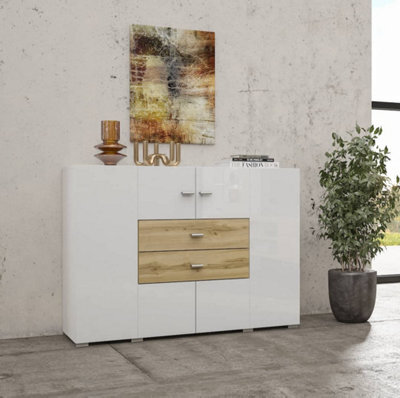 Arte Coby 43 Sideboard Cabinet - Stylish Storage In Oak & Gloss Finish - W1220mm X H890mm X D400mm - image 1