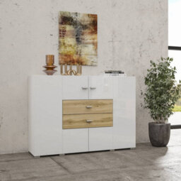 Arte Coby 43 Sideboard Cabinet - Stylish Storage In Oak & Gloss Finish - W1220mm X H890mm X D400mm - thumbnail 1