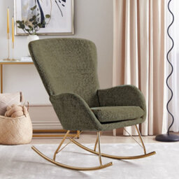 Wyld And Coco Dark Green Bouclé Rocking Chair With Metal Legs, W74 X D99 X H99Cm - thumbnail 2