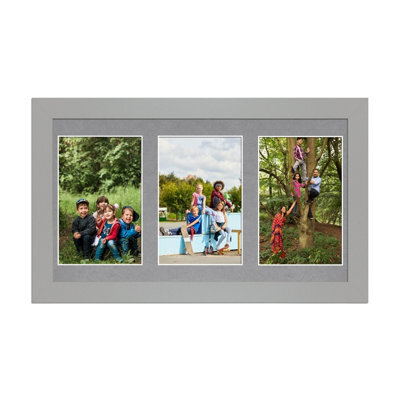 AK Frames 40X20Cm Light Grey Modern Multi Photo Frame With Mid Grey Mount - Holds 3 Apertures (3X) 6X4 Photos - image 1