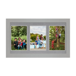 AK Frames 40X20Cm Light Grey Modern Multi Photo Frame With Mid Grey Mount - Holds 3 Apertures (3X) 6X4 Photos