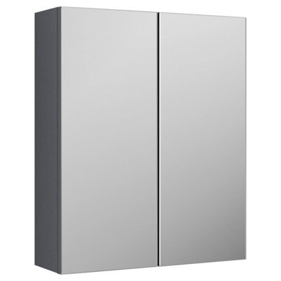FNX Bathrooms Varo 600mm 2 Door Satin Grey Wall Hung Mirror Cabinet Contemporary 715mm - image 1
