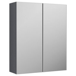 FNX Bathrooms Varo 600mm 2 Door Satin Grey Wall Hung Mirror Cabinet Contemporary 715mm - thumbnail 1