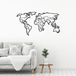 Decortie Modern Metal Wall Art World Map Theme Home Ornament Decorative Minimalist Design Hanging Wall Sculpture, Black - thumbnail 3
