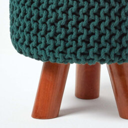 Homescapes Forest Green Tall Cotton Knitted Footstool On Legs - thumbnail 4