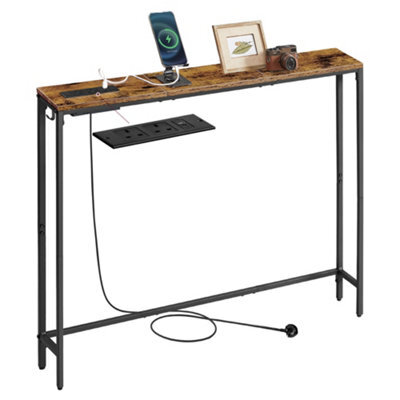 LEDREM Console Table With Charging Station, Slim Behind Sofa Table, 15 X 100 X 80 Cm, 1 Hook, Easy Assembly, For Hallway, Living Room - image 1