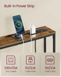LEDREM Console Table With Charging Station, Slim Behind Sofa Table, 15 X 100 X 80 Cm, 1 Hook, Easy Assembly, For Hallway, Living Room - thumbnail 3