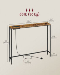 LEDREM Console Table With Charging Station, Slim Behind Sofa Table, 15 X 100 X 80 Cm, 1 Hook, Easy Assembly, For Hallway, Living Room - thumbnail 5