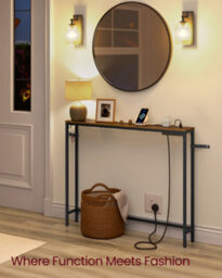 LEDREM Console Table With Charging Station, Slim Behind Sofa Table, 15 X 100 X 80 Cm, 1 Hook, Easy Assembly, For Hallway, Living Room - thumbnail 4