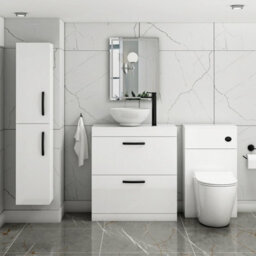 Royal Bathrooms 800mm Floor Standing Vanity Unit 2 Drawer Gloss White & Countertop Basin - Breeze With Matt Black Handle - thumbnail 2