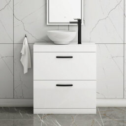 Royal Bathrooms 800mm Floor Standing Vanity Unit 2 Drawer Gloss White & Countertop Basin - Breeze With Matt Black Handle - thumbnail 1