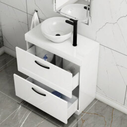 Royal Bathrooms 800mm Floor Standing Vanity Unit 2 Drawer Gloss White & Countertop Basin - Breeze With Matt Black Handle - thumbnail 3