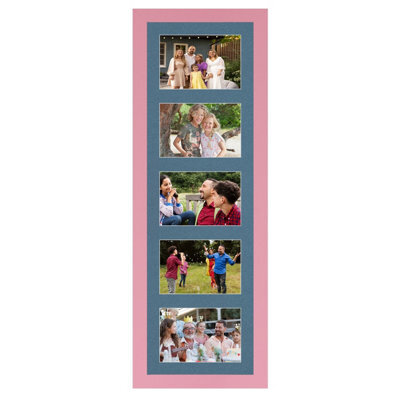 AK Frames 26X8 Pastel Pink Modern Multi Photo Frame With Pompadour Mount - Holds 5 Apertures (5X) 6X4 Photos - image 1