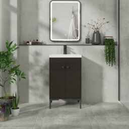 Royal Bathrooms Verona 500mm Walnut Woodgrain Floor Standing Bathroom Vanity Unit 2 Door With Mid-Edge Basin & Matt Black Knob - thumbnail 4