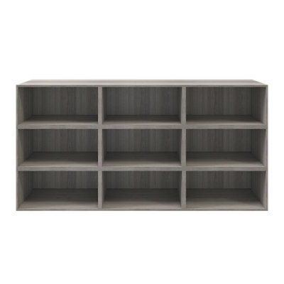GoodHome Atomia Matt Grey Oak Effect Wall-Mounted 9 Shelf Rectangular Bookcase, (H)1125mm (W)2250mm - image 1