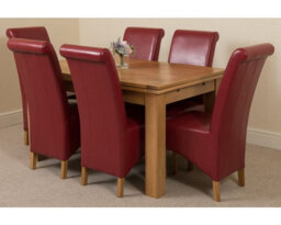 That's Furniture Richmond 140Cm - 220Cm Oak Extending Dining Table And 6 Chairs Dining Set With Montana Burgundy Leather Chairs
