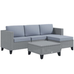 Wyld Haus Vasuro 5-Piece Grey Rattan Garden Furniture Set - Corner Sofa, Armless Chair, Footstool And Glass-Top Coffee Table - thumbnail 2