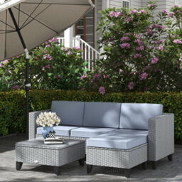 Wyld Haus Vasuro 5-Piece Grey Rattan Garden Furniture Set - Corner Sofa, Armless Chair, Footstool And Glass-Top Coffee Table - thumbnail 3